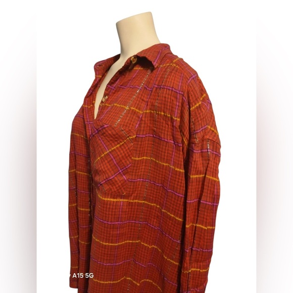 Free People Break My Stride Buttondown Top Shirt Red XSmall - Picture 9 of 10